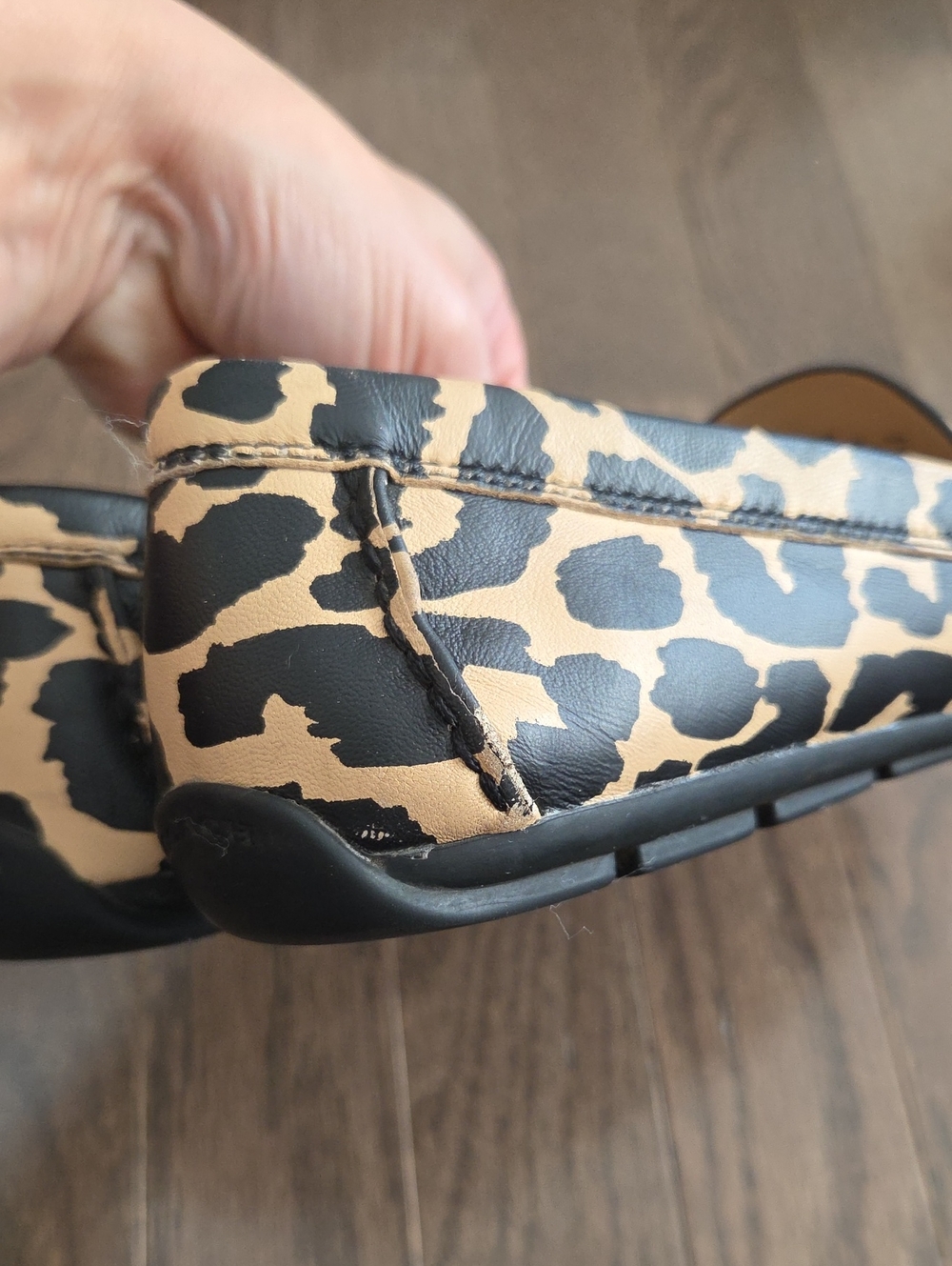 COACH Leopard-Print Leather Driving Loafers in Black and Beige - Picture 13 of 16